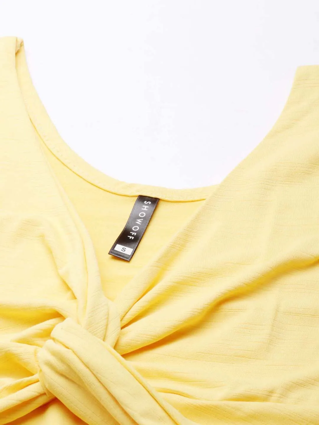 Women Yellow Solid Blouson Crop Top