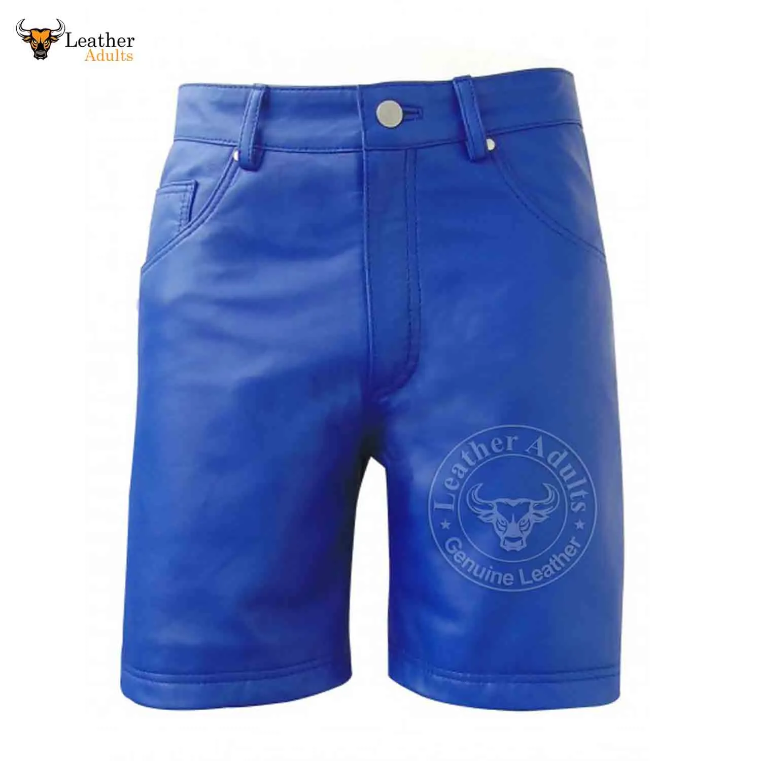 Womens 100% GENUINE BLUE LEATHER BERMUDA SHORTS with Five Pockets