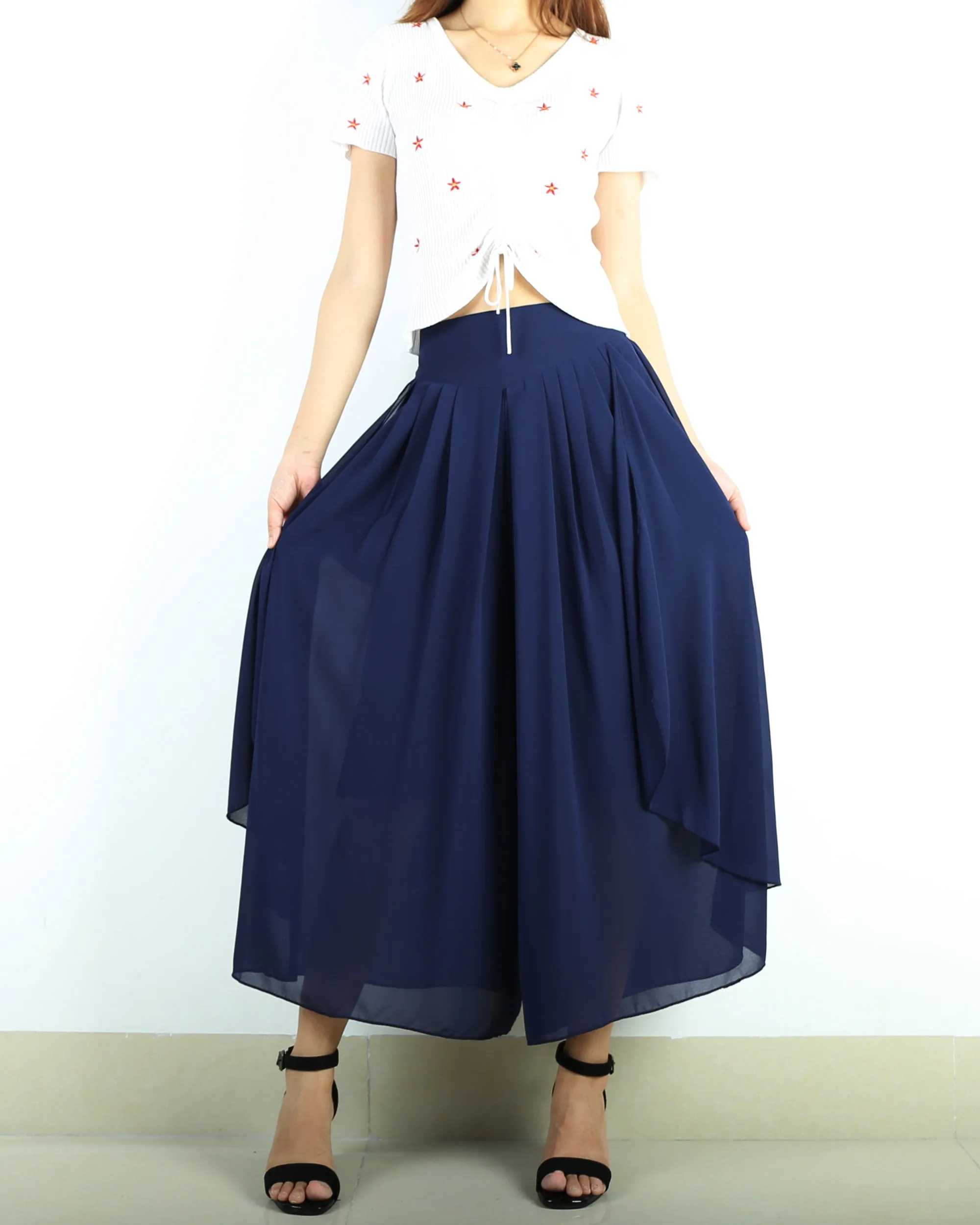 Women's elastic waist skirt pants/wide leg trousers/chiffon yoga skirt pants/oversized pants(K1710)