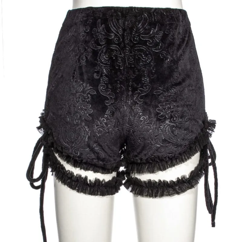 Women's Punk Ruffled Jacquard Velvet Shorts with Garter