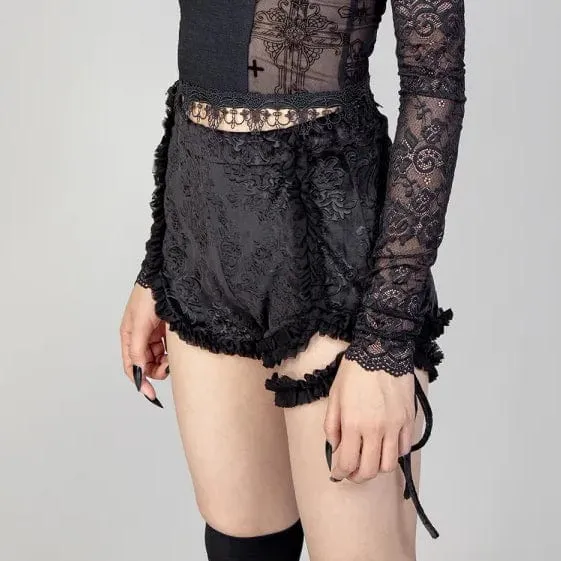 Women's Punk Ruffled Jacquard Velvet Shorts with Garter