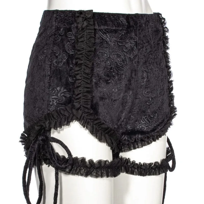 Women's Punk Ruffled Jacquard Velvet Shorts with Garter