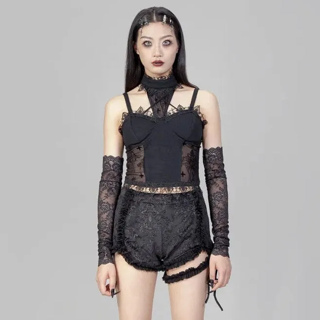 Women's Punk Ruffled Jacquard Velvet Shorts with Garter