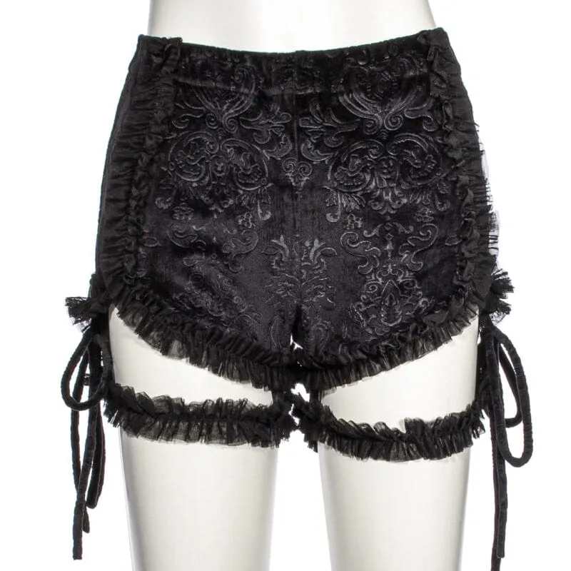 Women's Punk Ruffled Jacquard Velvet Shorts with Garter