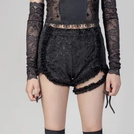 Women's Punk Ruffled Jacquard Velvet Shorts with Garter