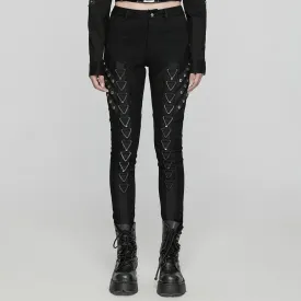 Women's Punk Triangular Buckle Splice Mesh Pants