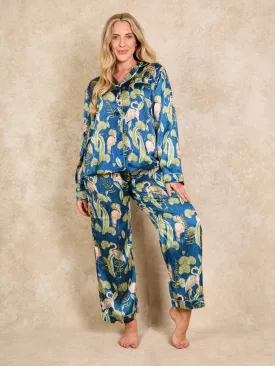 Womens Satin Traditional Pyjamas Blue Morning Marshes