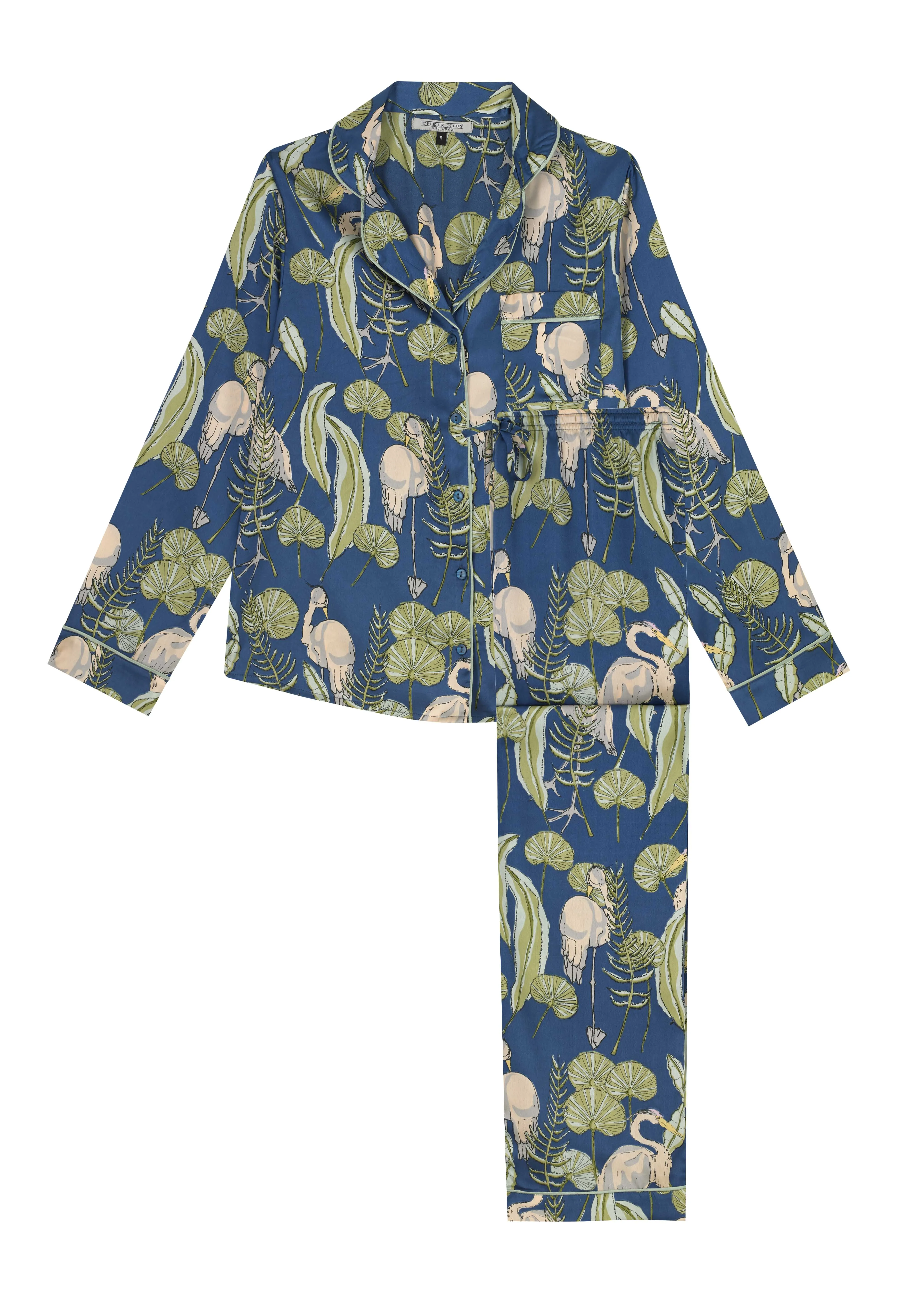 Womens Satin Traditional Pyjamas Blue Morning Marshes