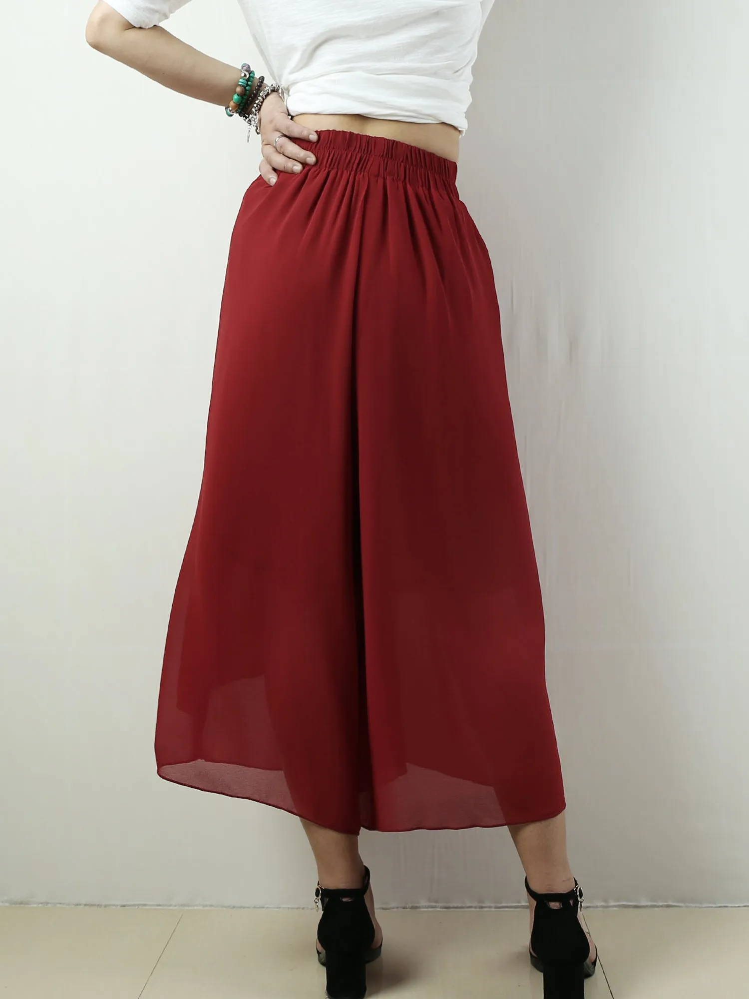 Women's wide leg trousers/chiffon yoga skirt pants/oversized pants/elastic waist pants(K1710)