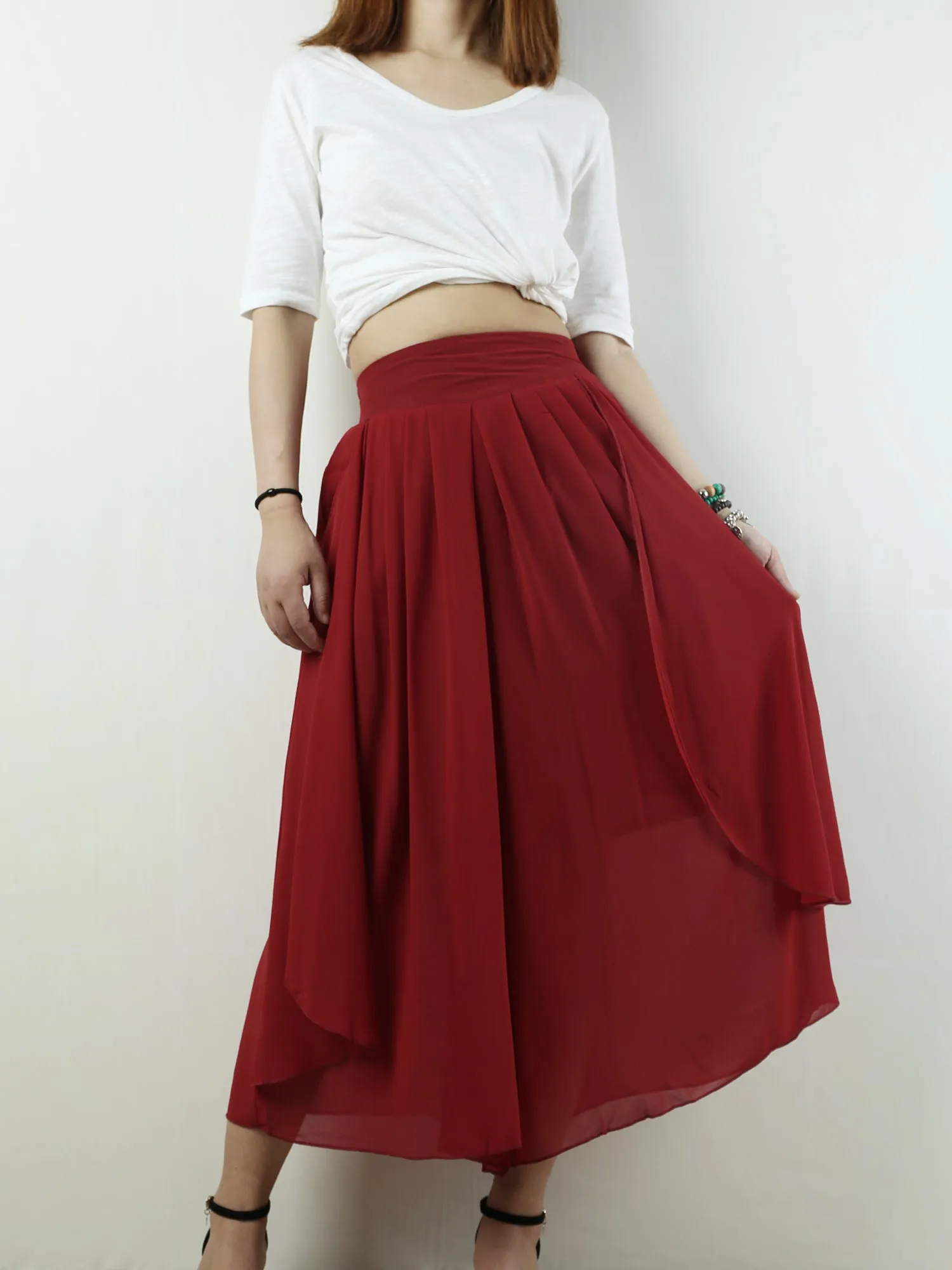 Women's wide leg trousers/chiffon yoga skirt pants/oversized pants/elastic waist pants(K1710)