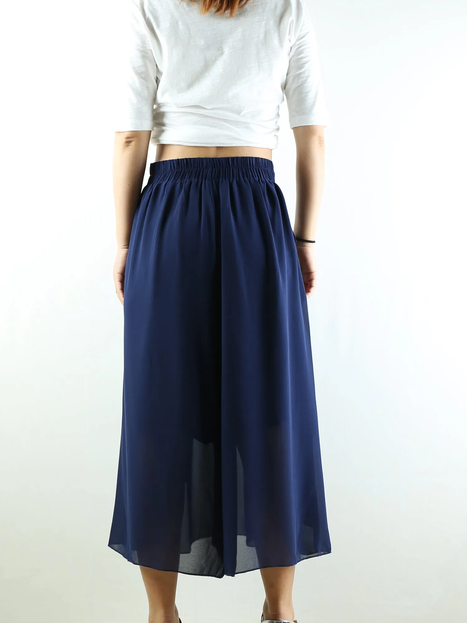 Women's wide leg trousers/chiffon yoga skirt pants/oversized pants/elastic waist pants(K1710)