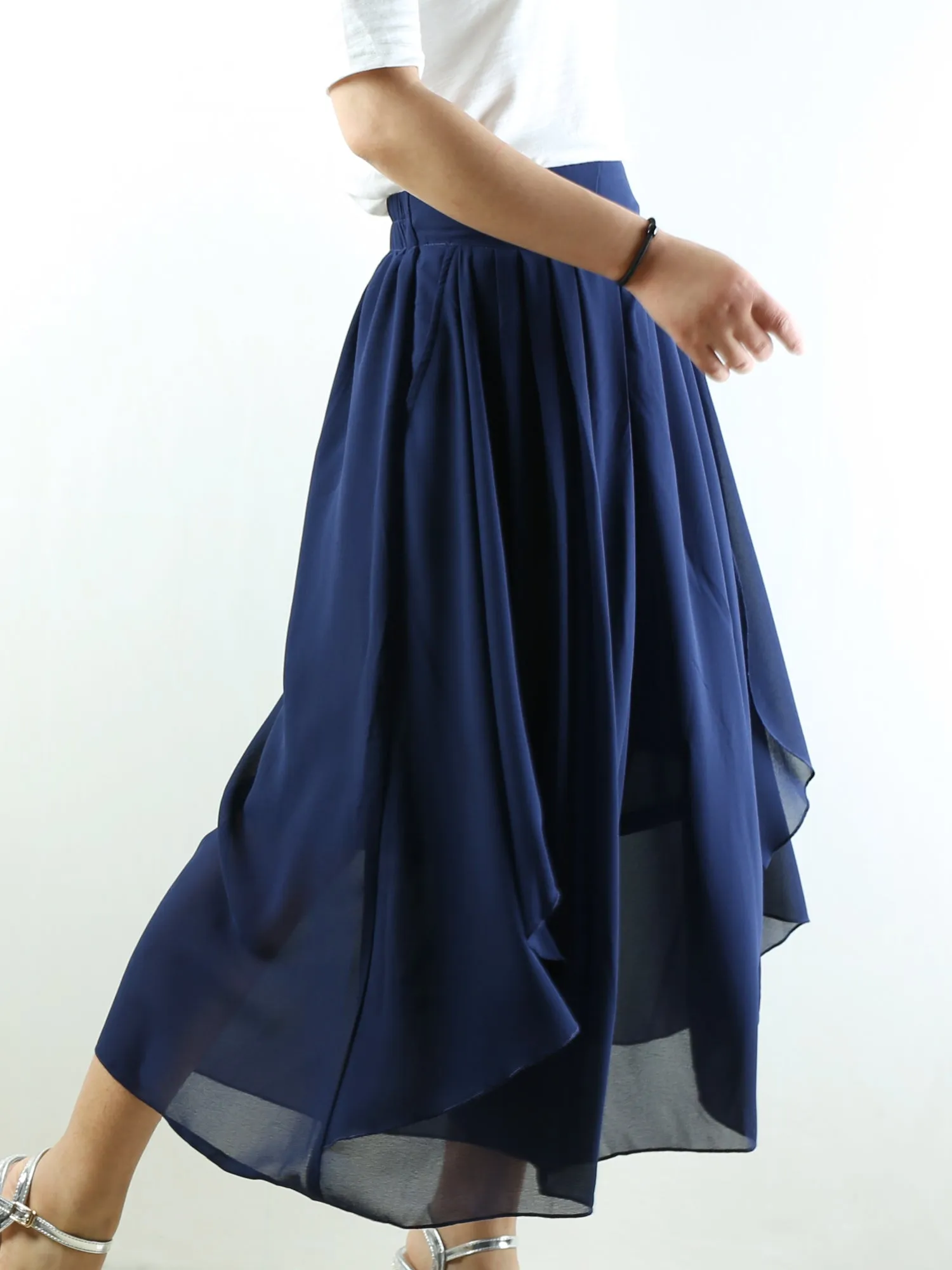 Women's wide leg trousers/chiffon yoga skirt pants/oversized pants/elastic waist pants(K1710)